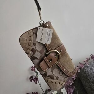 NWT Coach Vintage Soho Buckle Flap Studded Wristlet Wallet. Canvas/Leather/Suede